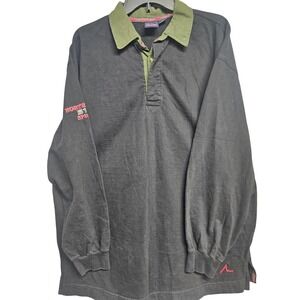 North Peak Mens XXL Rugby Polo Shirt Long Sleeve Blk Green Utility NP 512 Sport